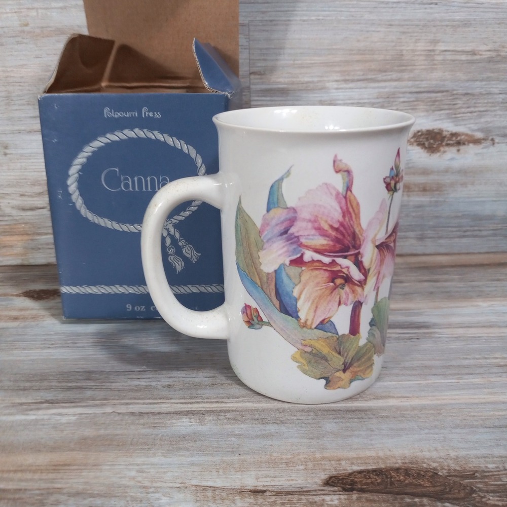 Vintage 1990 Potpourri Press Canna Floral Tall Coffee Mug 9oz with Box 480046